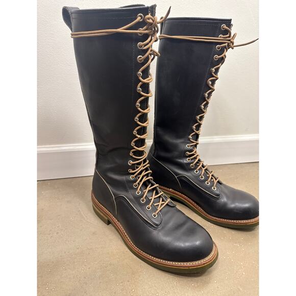 Red Wing Vintage 16-inch Black Leather Lineman Boots (Made in USA) 11E Wide RARE main image 9